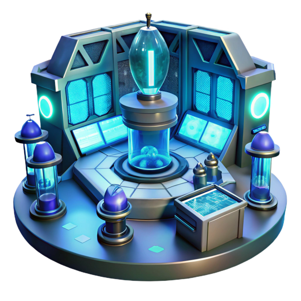 impressive minimalist A futuristic laboratory filled with glowing screens and advanced technology, cool blue lighting, sci-fi style 4K png