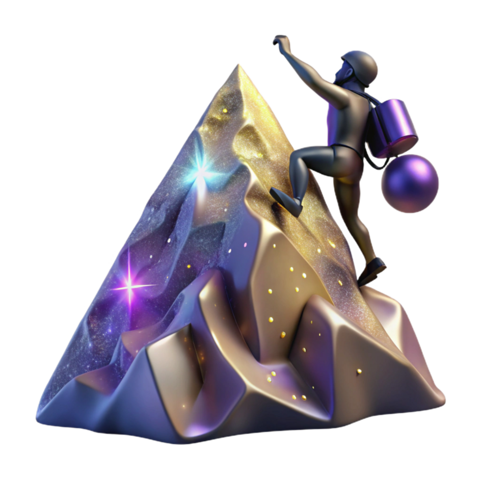 dramatic artistic Mountain Climber Silhouette Reaching Peak Transparent Background png