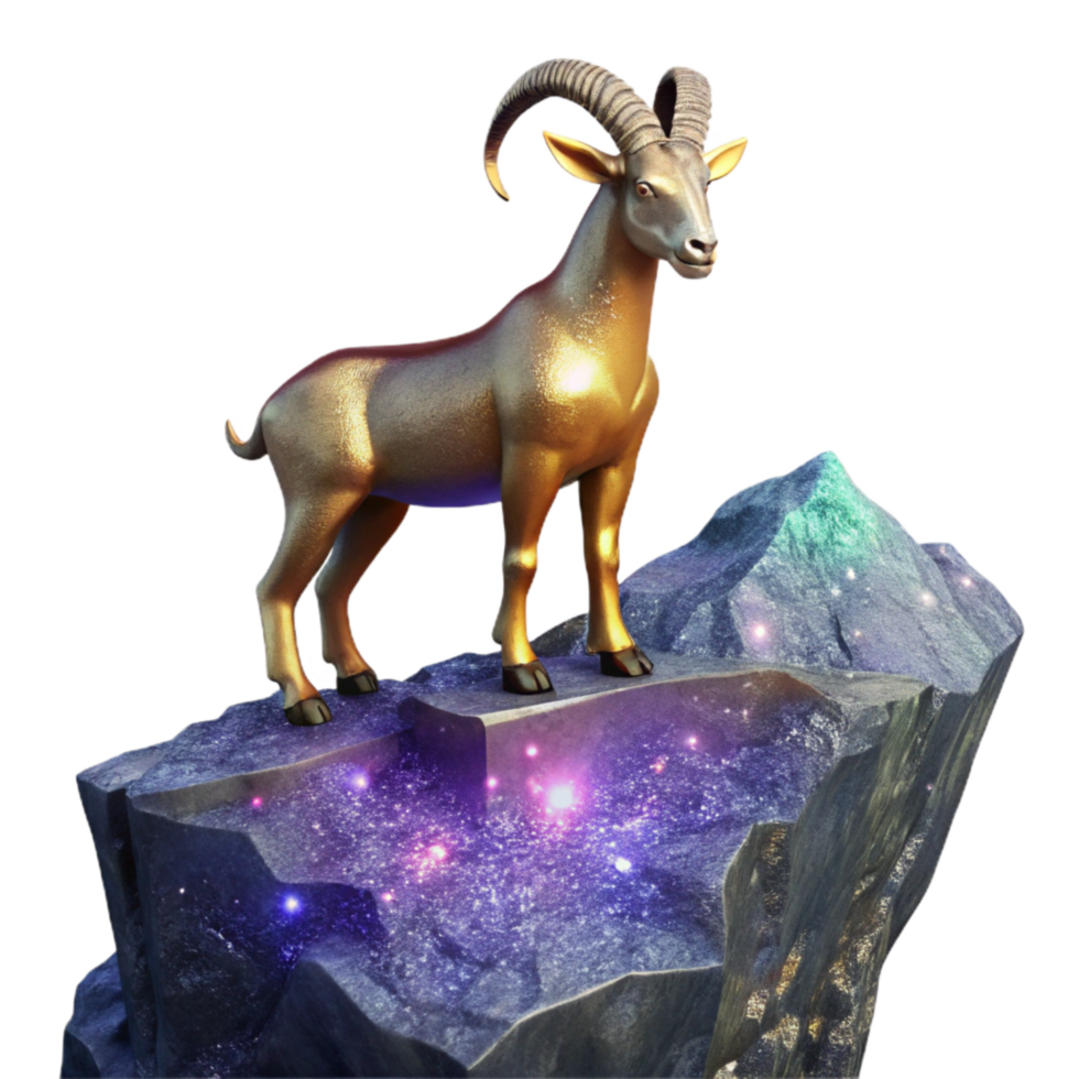 dramatic vintage Mountain Goat on Cliff Edge Isolated Transparent Background exclusive png