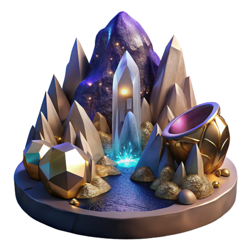 extraordinary traditional Mountain Landscape with Waterfall Isolated Element high quality png