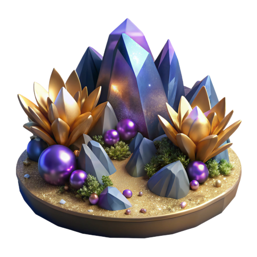 beautiful artistic Mountain Landscape with Wildflowers Isolated Element genuine png