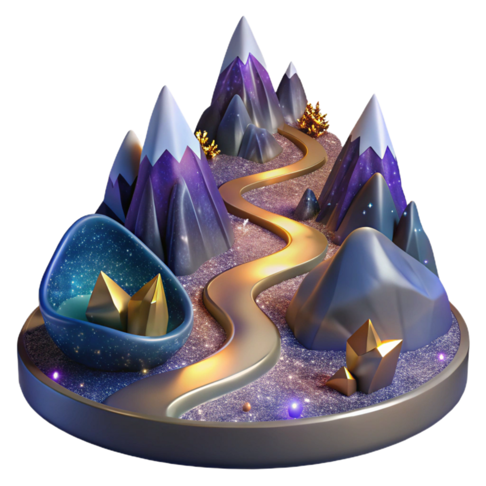 vibrant abstract Mountain Landscape with Winding Road Isolated Transparent Background authentic png