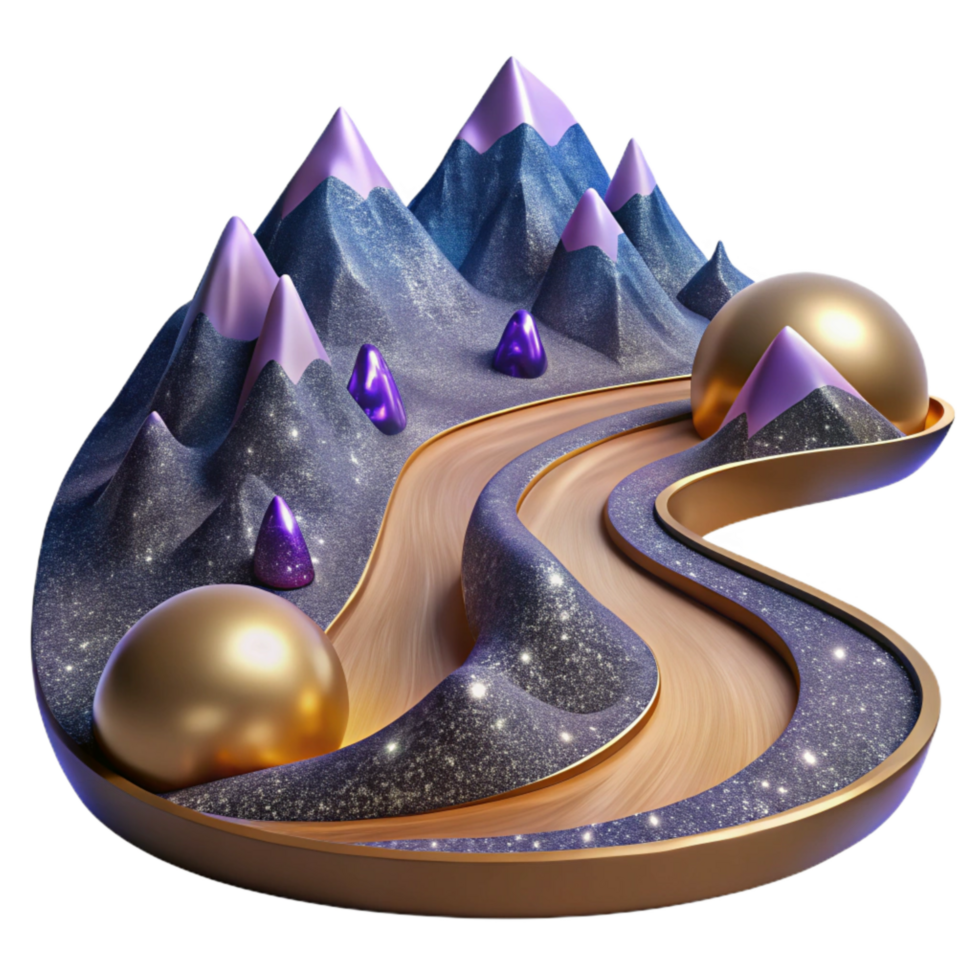 stunning minimalist Mountain Landscape with Winding Road Isolated Transparent Background exclusive png