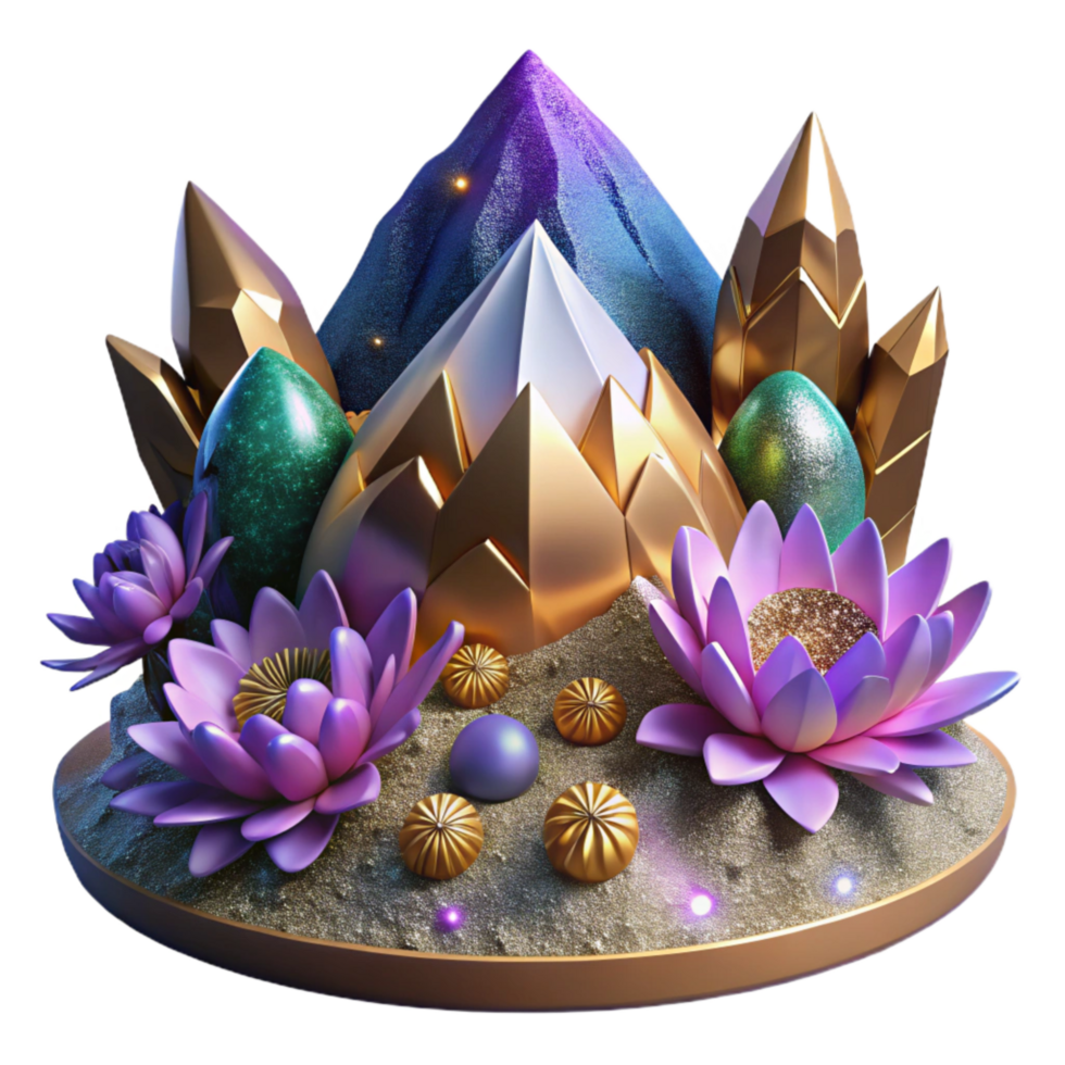 impressive contemporary Mountain Landscape with Wildflowers Isolated Element png