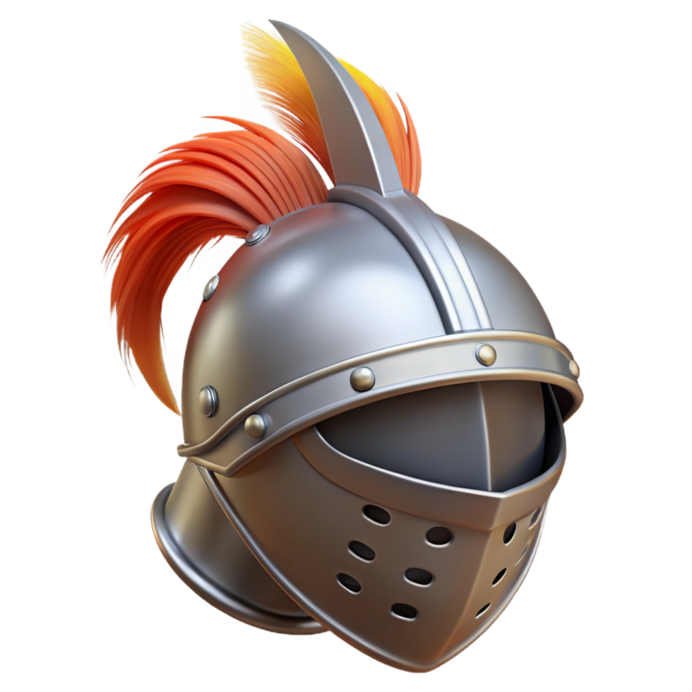 impressive rustic A realistic knight helmet, metal visor down, plume on top 4K png
