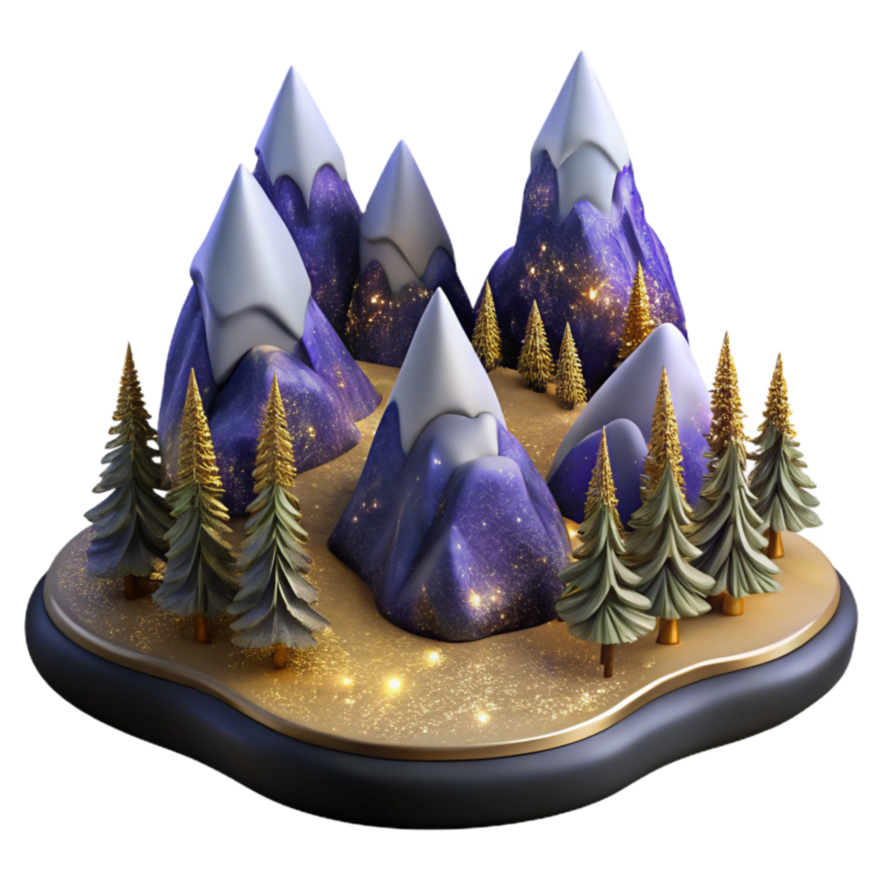 serene artistic Mountain Range with Pine Trees Isolated Element genuine png