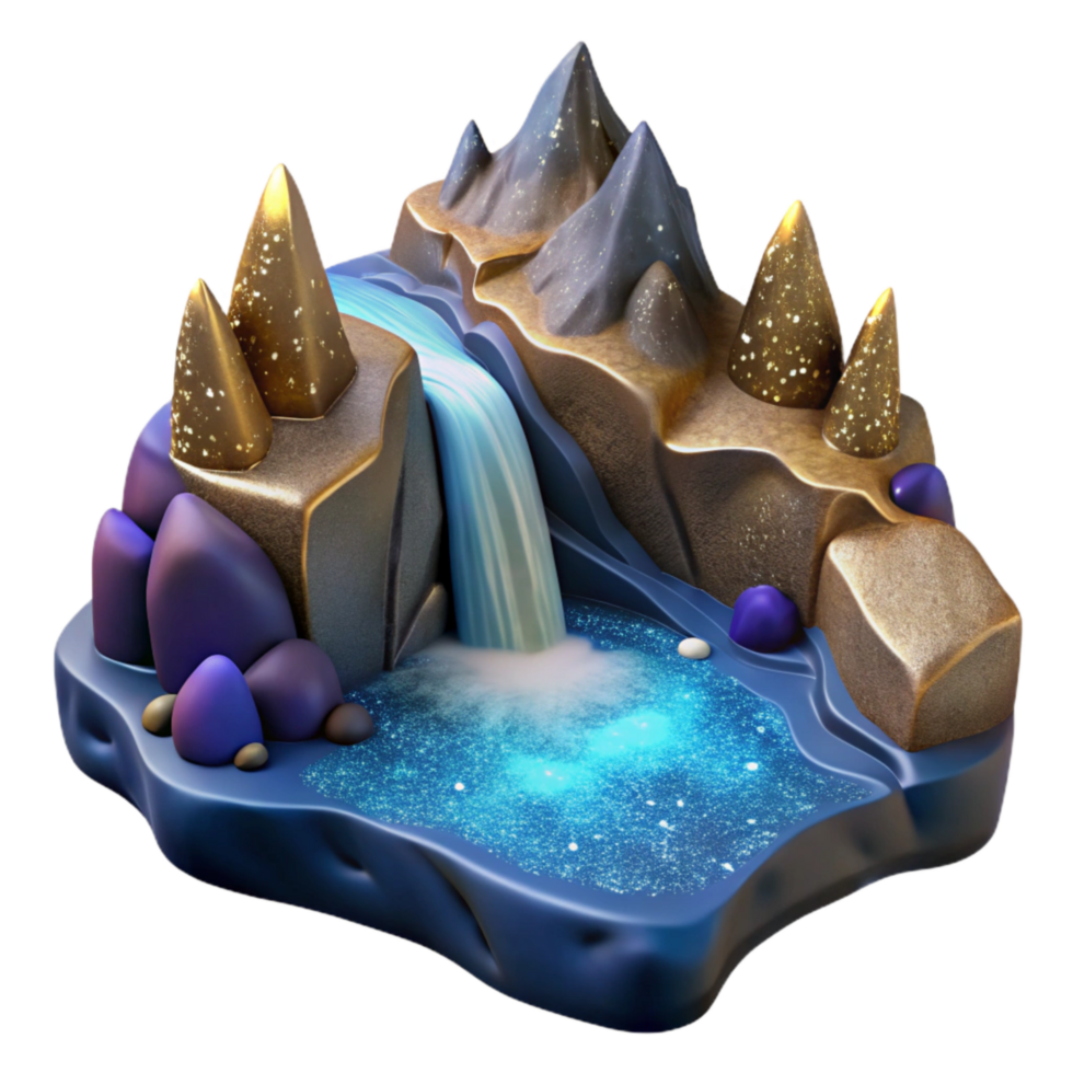 extraordinary traditional Mountain River with Waterfall Isolated Transparent Background genuine png