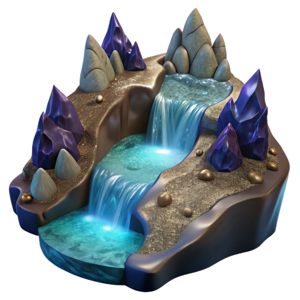 wonderful modern Mountain River with Waterfall Isolated Transparent Background professional png