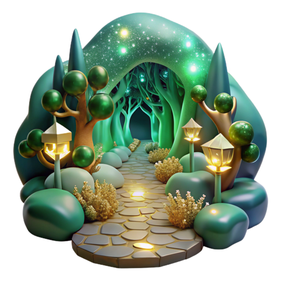 impressive abstract Mystical Forest Path Cutout with Soft Green Lighting professional png