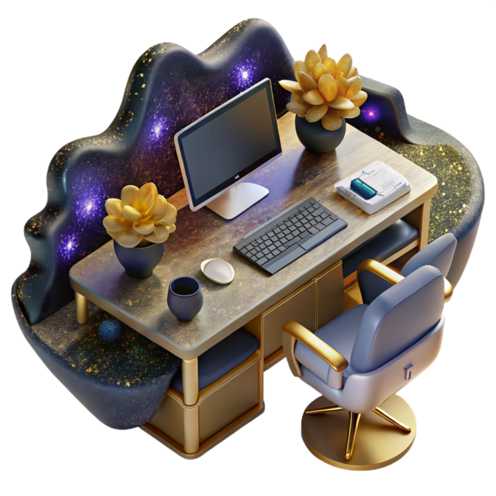 extraordinary vintage Office Desk with Computer Monitor Top View Isolated genuine png