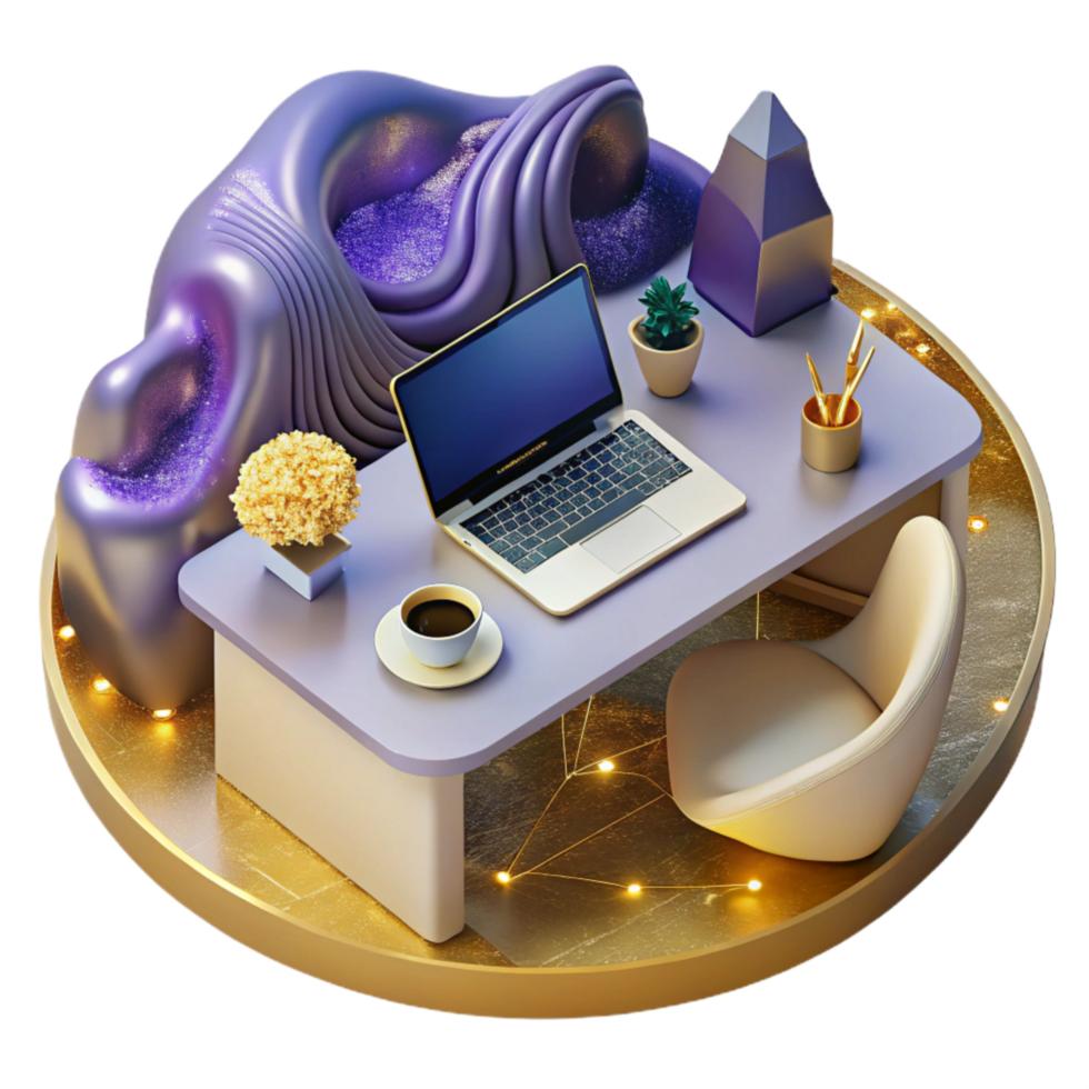 serene traditional Office Desk with Laptop and Stationery Isolated professional png