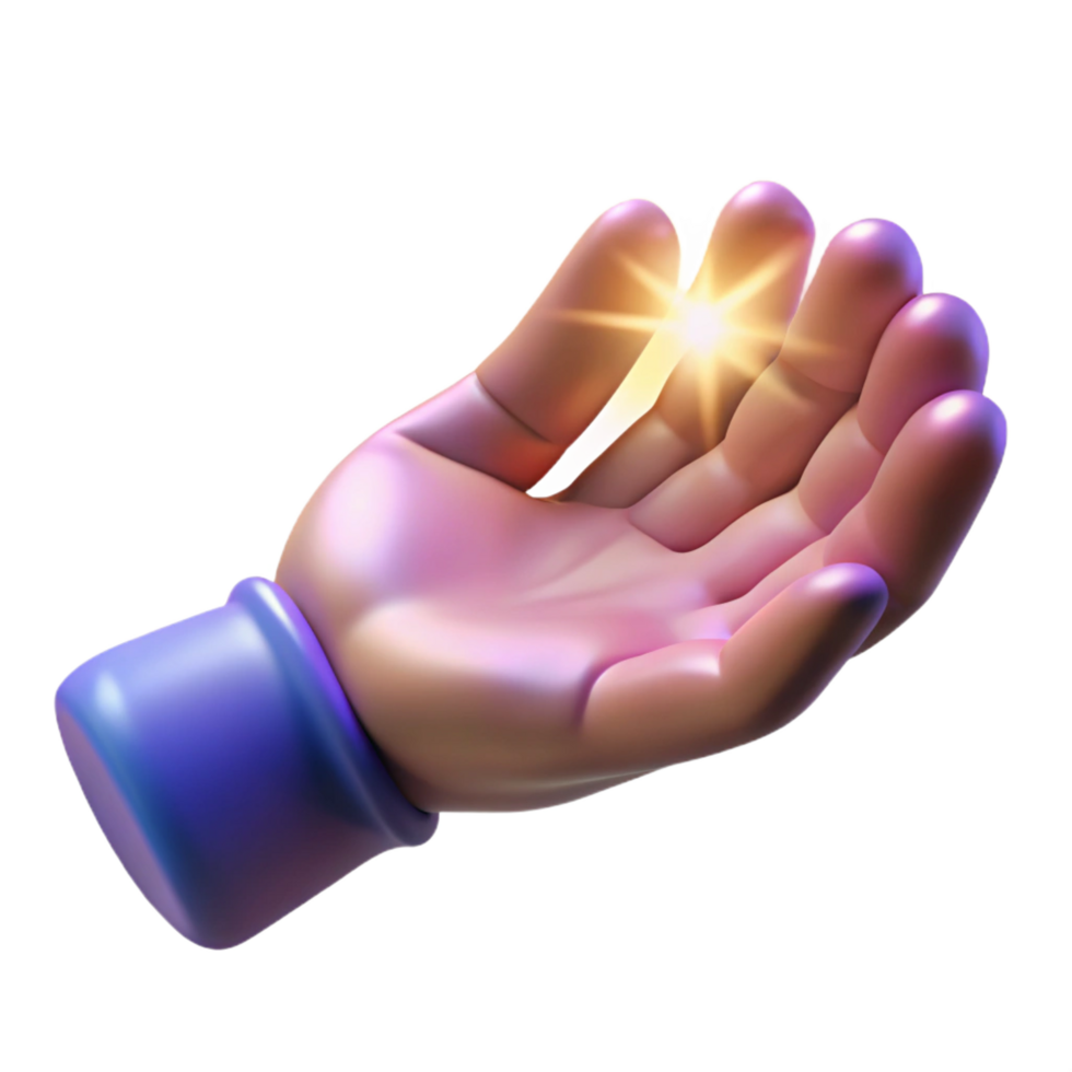 vibrant contemporary A single, open hand, glowing with magical energy, reaching out premium png