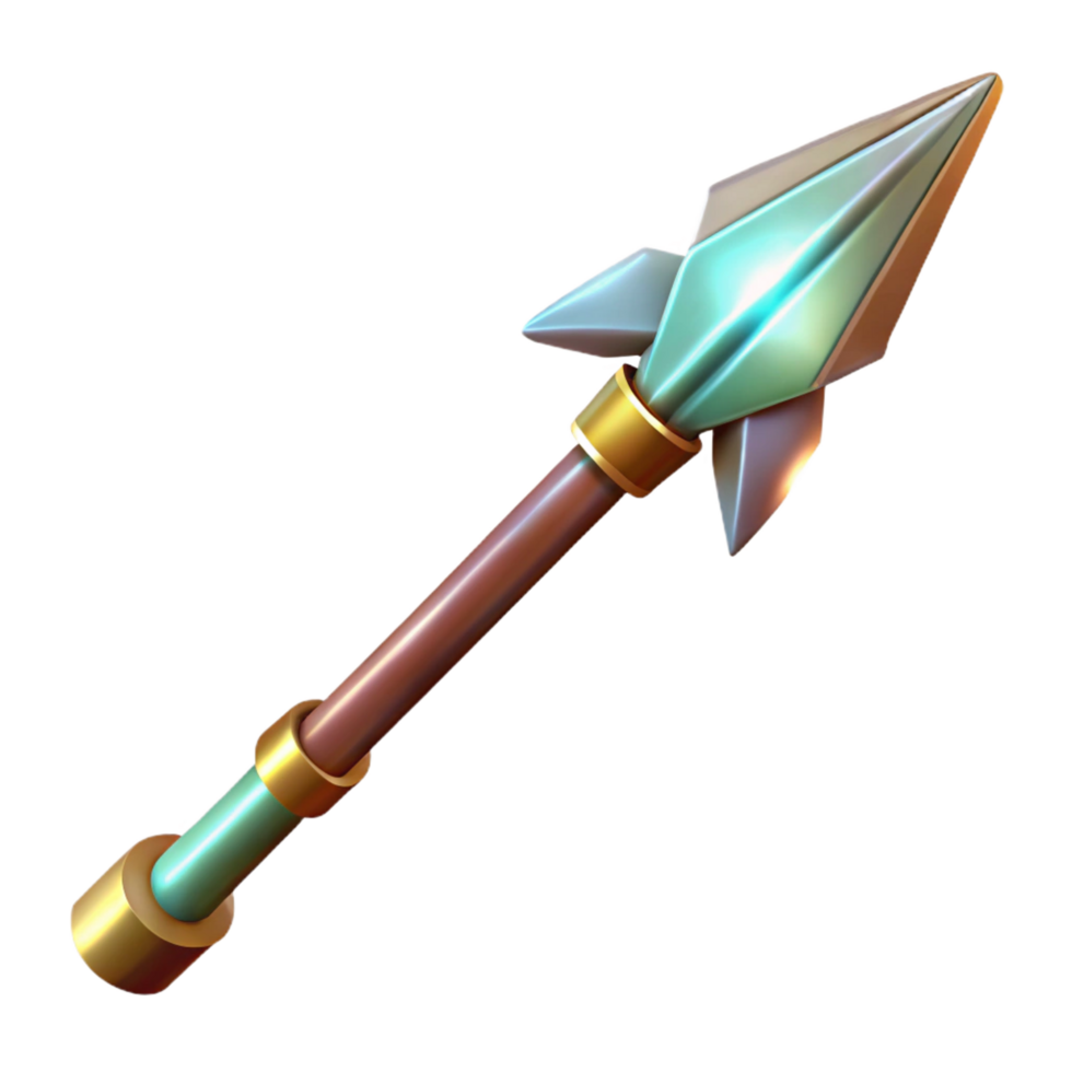 wonderful minimalist A single, detailed arrow, fletching and metal tip, glowing enchantments high quality png