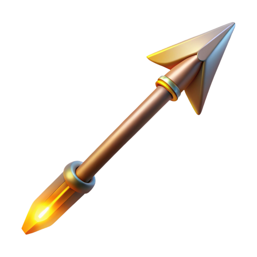 impressive contemporary A single, detailed arrow, fletching and metal tip, glowing enchantments genuine png