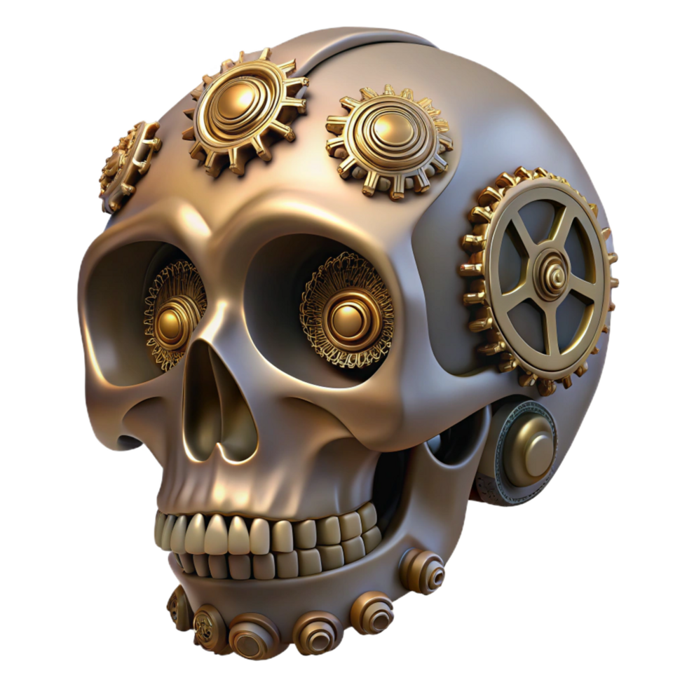 magnificent contemporary Steampunk skull with intricate engravings and gears high quality png