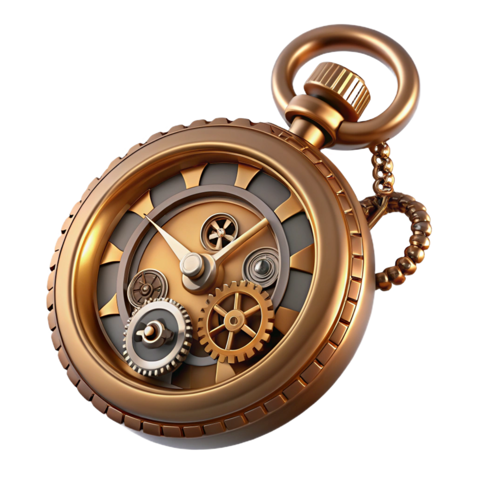 vibrant rustic Steampunk pocket watch with Roman numerals and exposed gears professional png