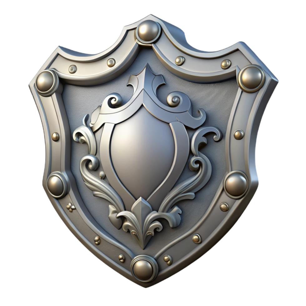 extraordinary vintage A single, ornate shield, metallic, intricate design 4K png
