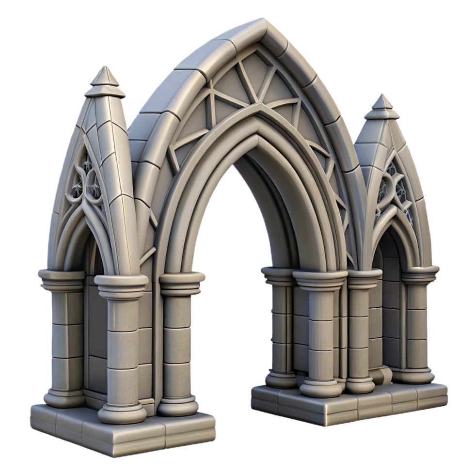 extraordinary creative Gothic arch, stone, intricate carvings detailed png