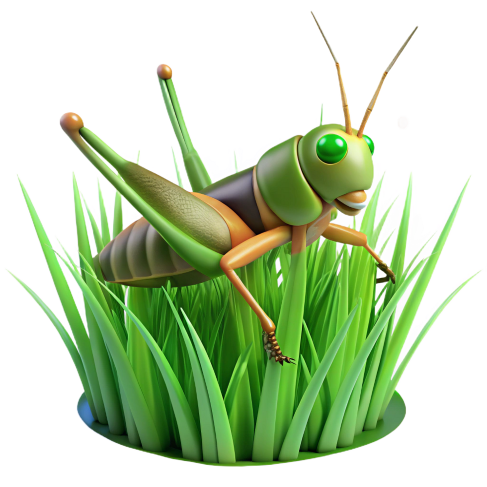 elegant creative Grasshopper perched on a blade of grass high quality png