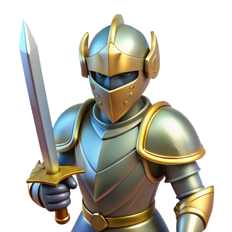 impressive modern A knight in shining armor, holding a sword professional png