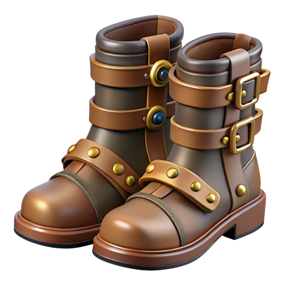 serene creative Steampunk boots with buckles, straps, and metal plating premium png