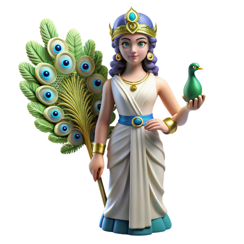 elegant artistic Hera, Goddess of Marriage, with peacock feathers, 4K png