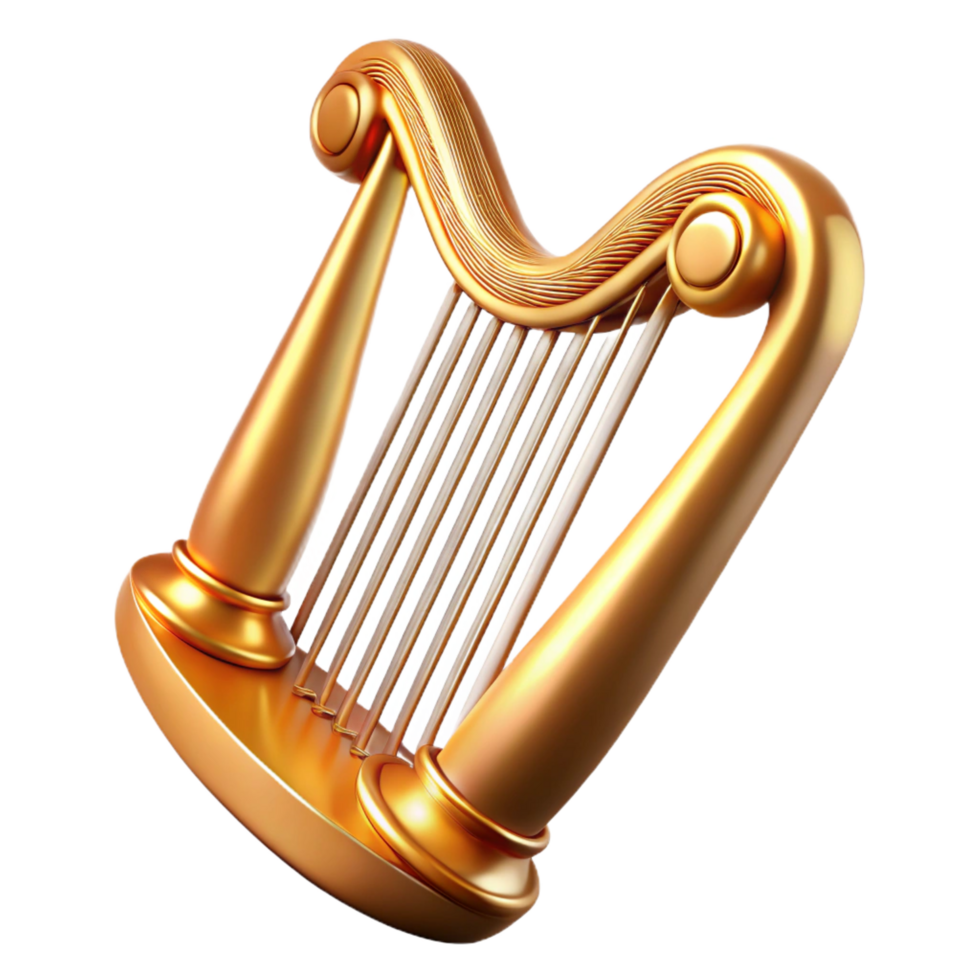 serene minimalist A golden harp, with strings shimmering professional png