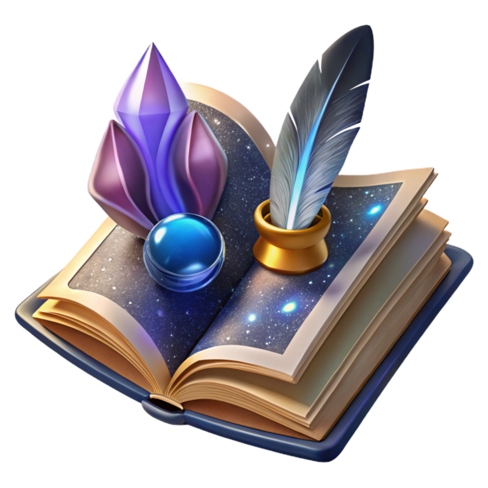 impressive rustic Open Book with Blank Pages and Quill Pen Transparent Background high quality png