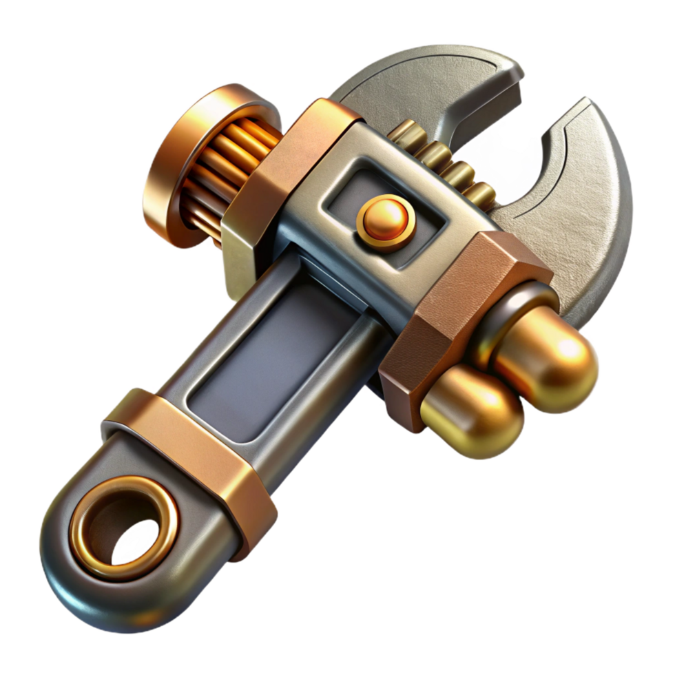 beautiful classic Steampunk wrench with adjustable jaws and brass detailing original png