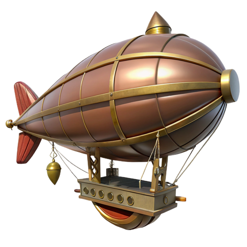 elegant rustic Steampunk zeppelin miniature with detailed gondolas and propellers premium png