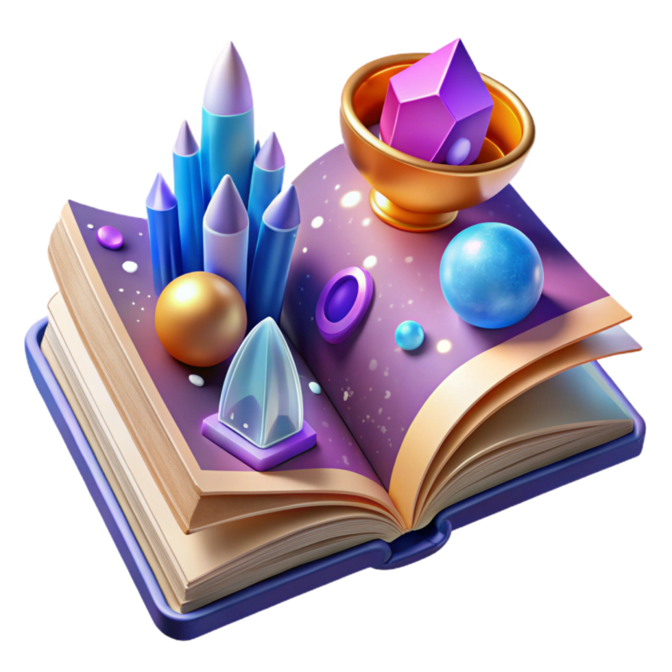 serene vintage Open Book with Science Fiction Story Transparent Background exclusive png