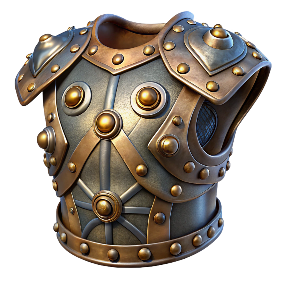 stunning minimalist Steampunk armor breastplate with intricate metalwork and rivets detailed png