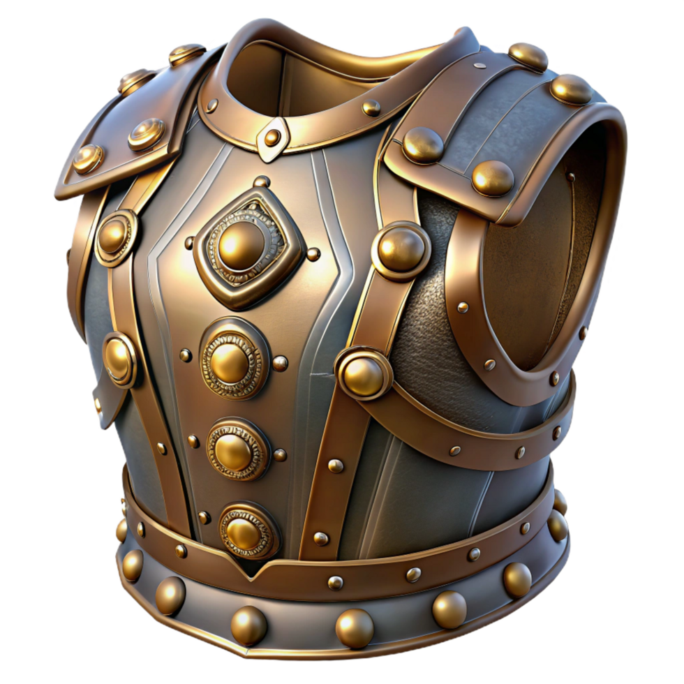 stunning abstract Steampunk armor breastplate with intricate metalwork and rivets high resolution png