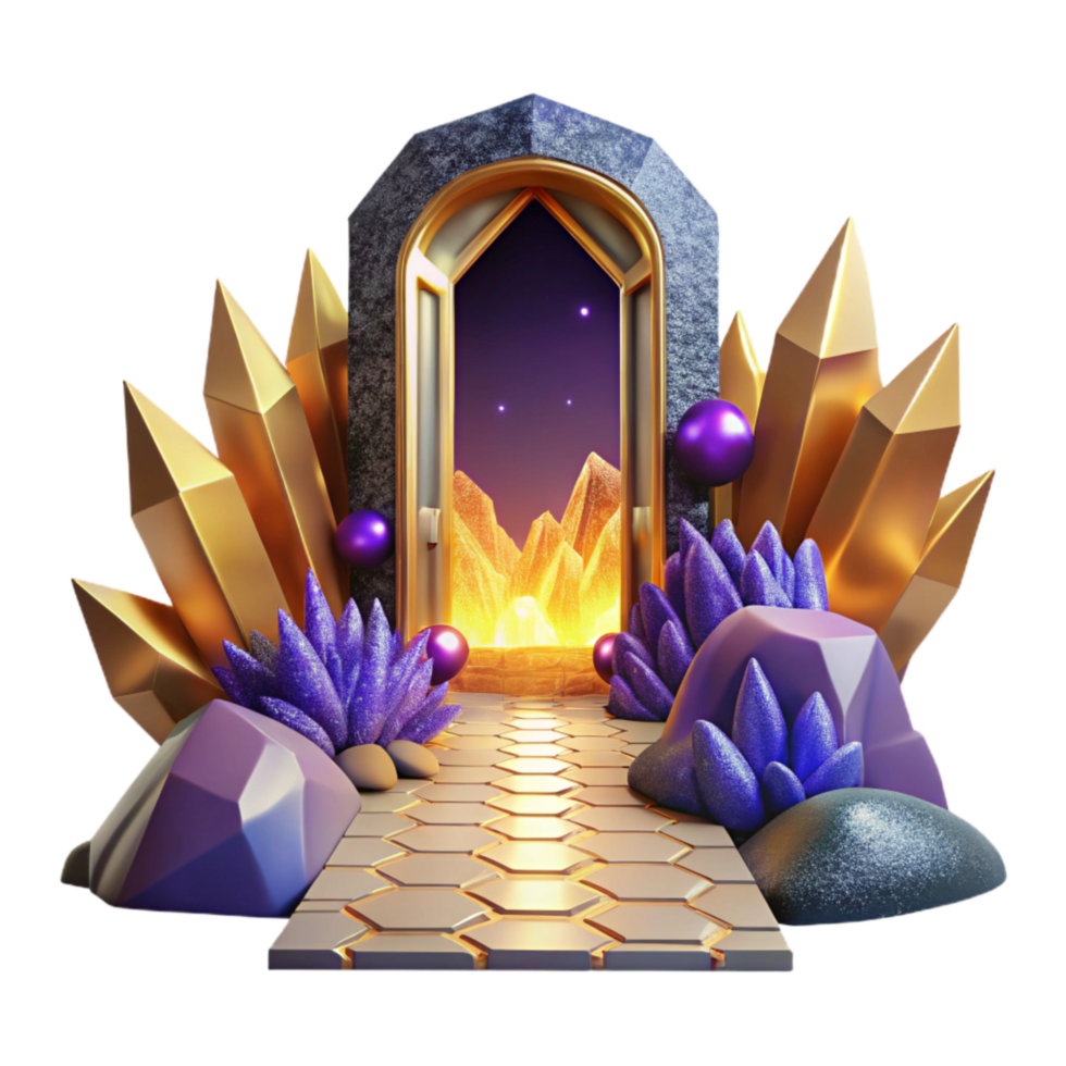 magnificent classic Open Doorway at End of Path Isolated with Bright Light professional png