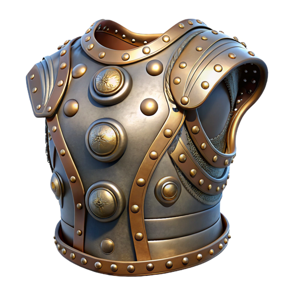 serene contemporary Steampunk armor breastplate with intricate metalwork and rivets genuine png