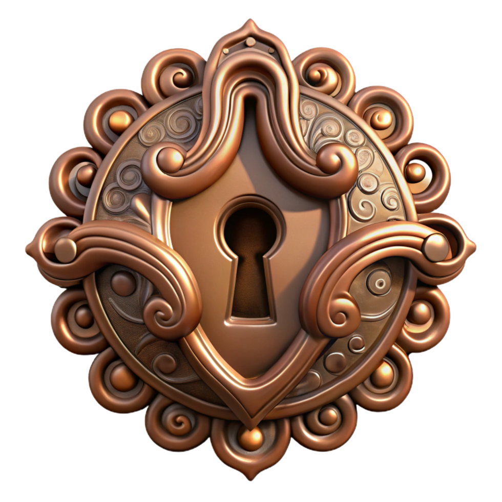 stunning rustic Steampunk keyhole with intricate filigree and a hidden lock high quality png