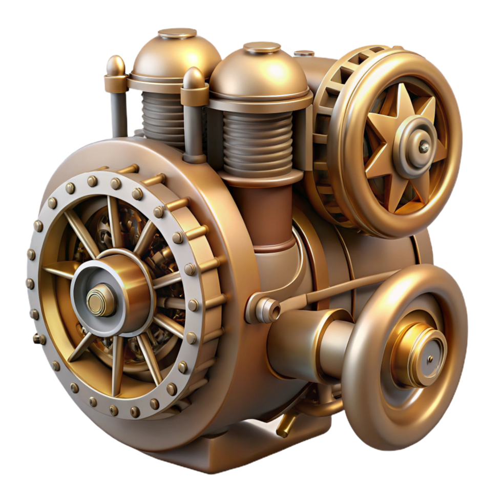 stunning minimalist Steampunk airship engine with exposed pistons and gears exclusive png