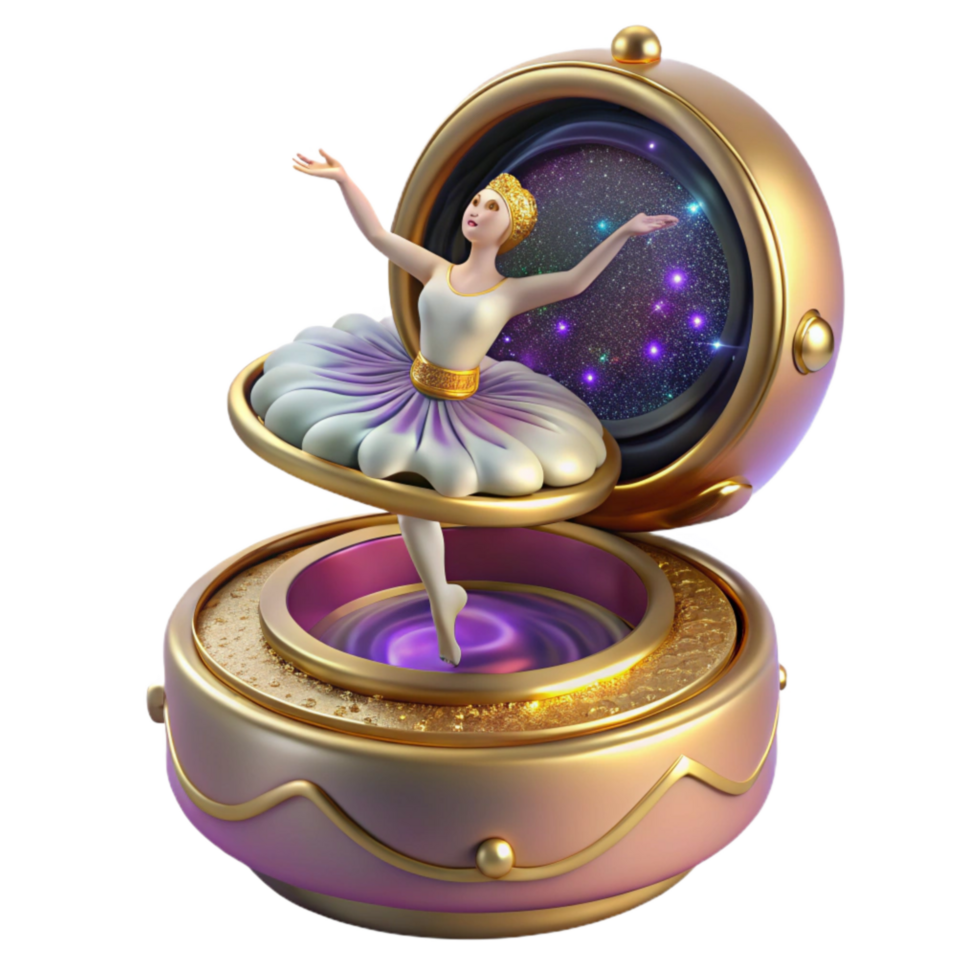 beautiful rustic Open Music Box with Rotating Ballerina Isolated original png