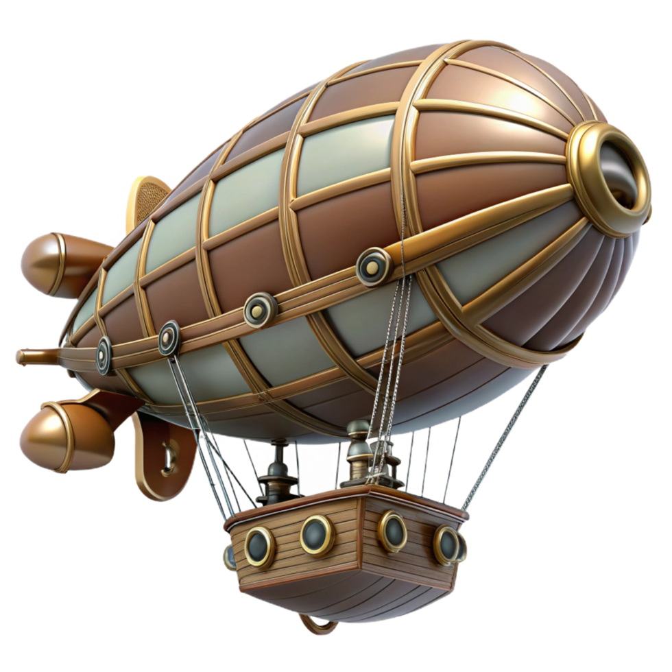 magnificent traditional Steampunk zeppelin miniature with detailed gondolas and propellers original png