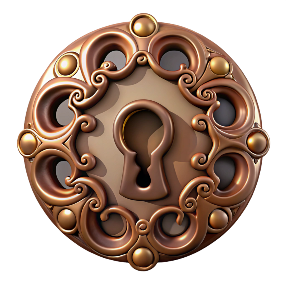 wonderful contemporary Steampunk keyhole with intricate filigree and a hidden lock premium png