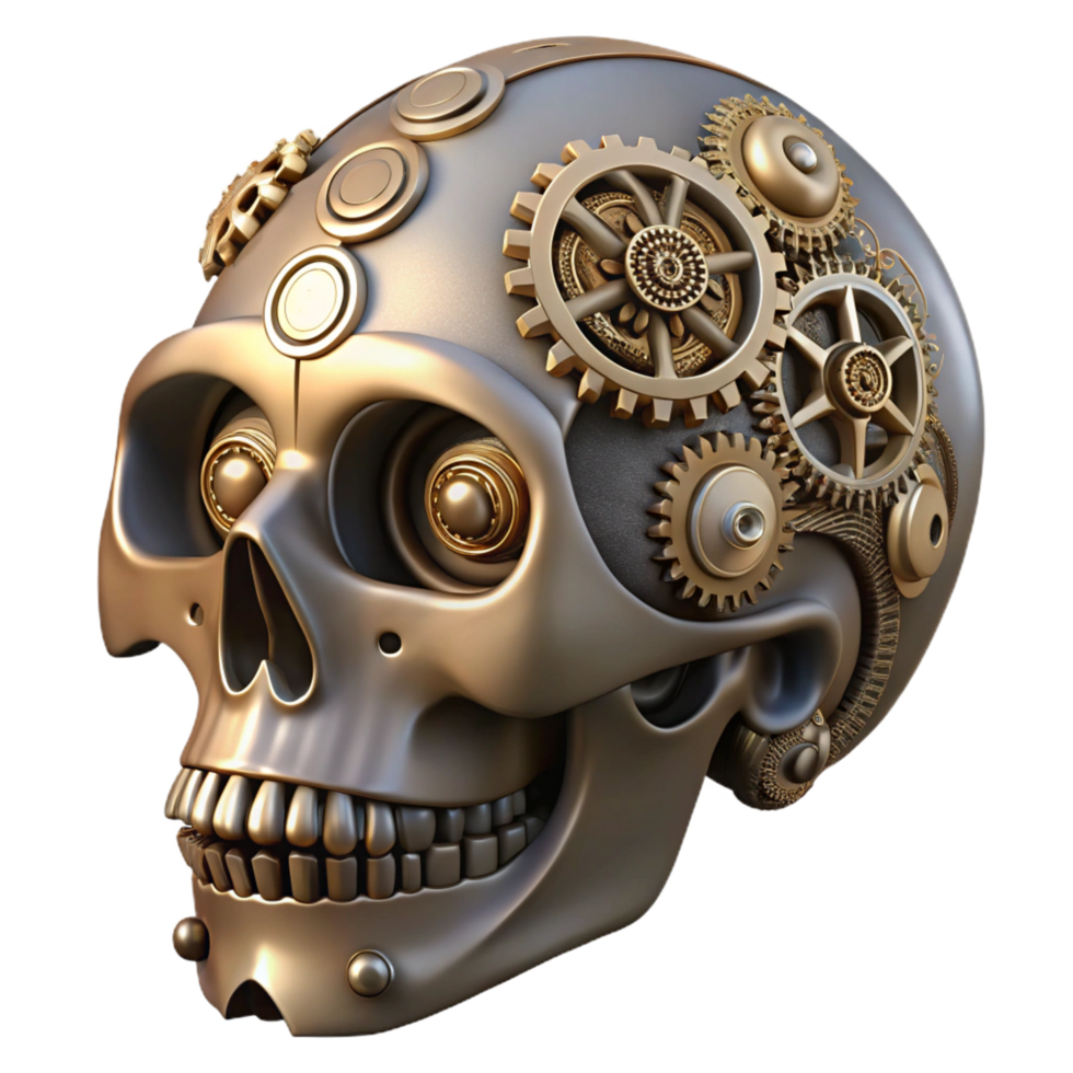 vibrant classic Steampunk skull with intricate engravings and gears authentic png