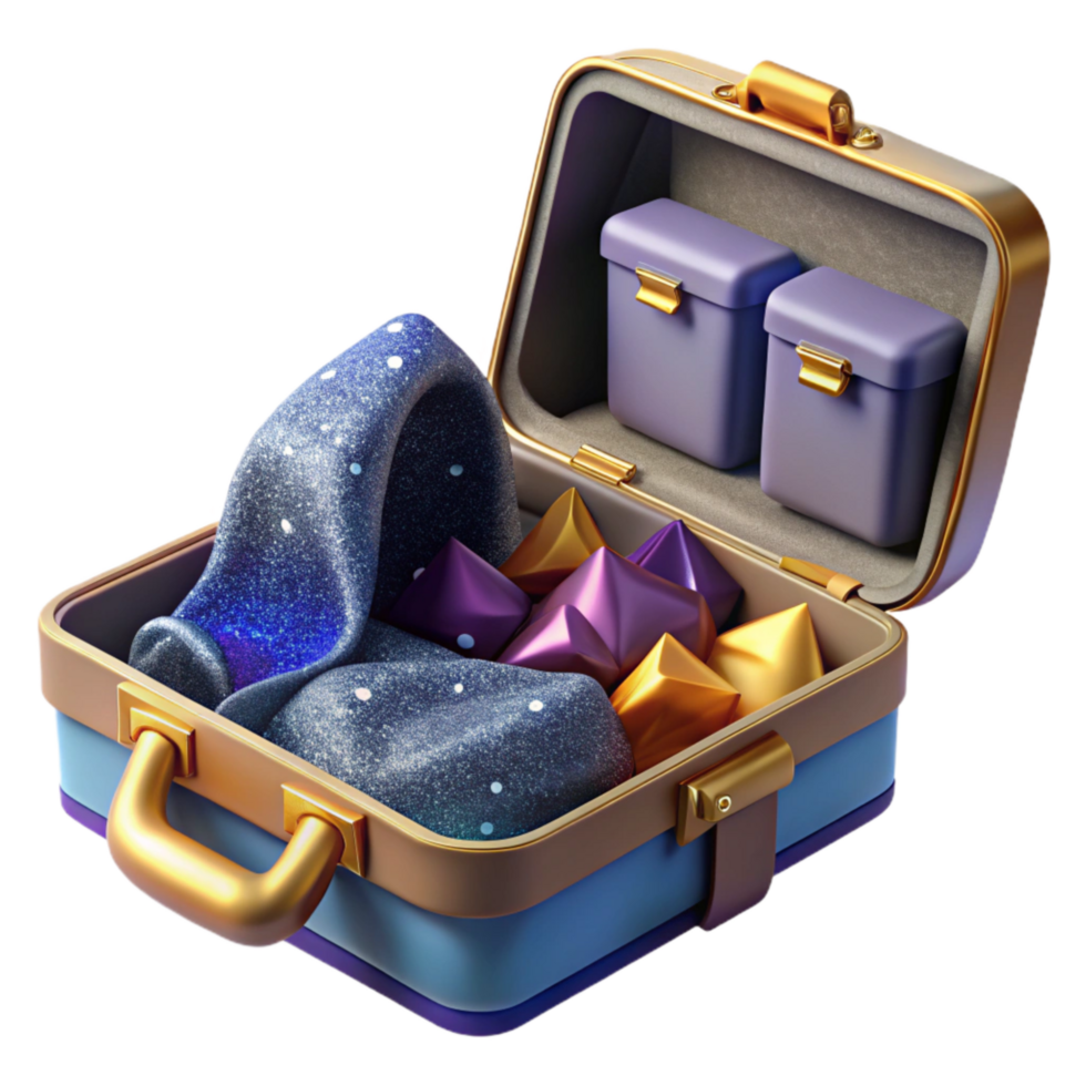 dramatic minimalist Open Suitcase with Packed Clothes Isolated on Transparent Background premium png