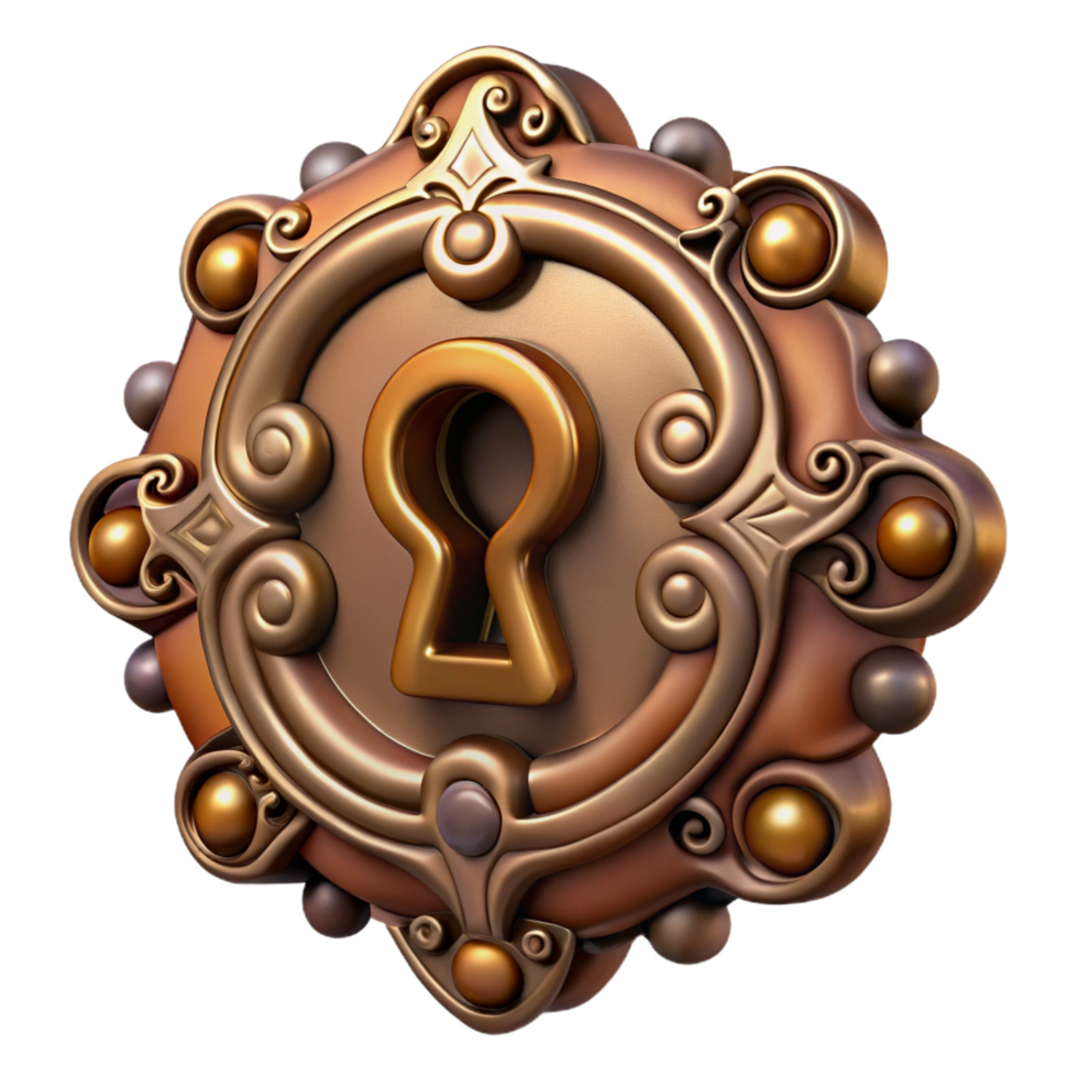 vibrant minimalist Steampunk keyhole with intricate filigree and a hidden lock high quality png