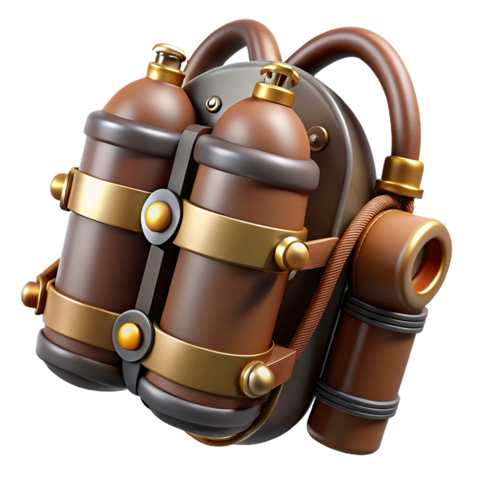 magnificent modern Steampunk jetpack with brass nozzles and leather straps high resolution png