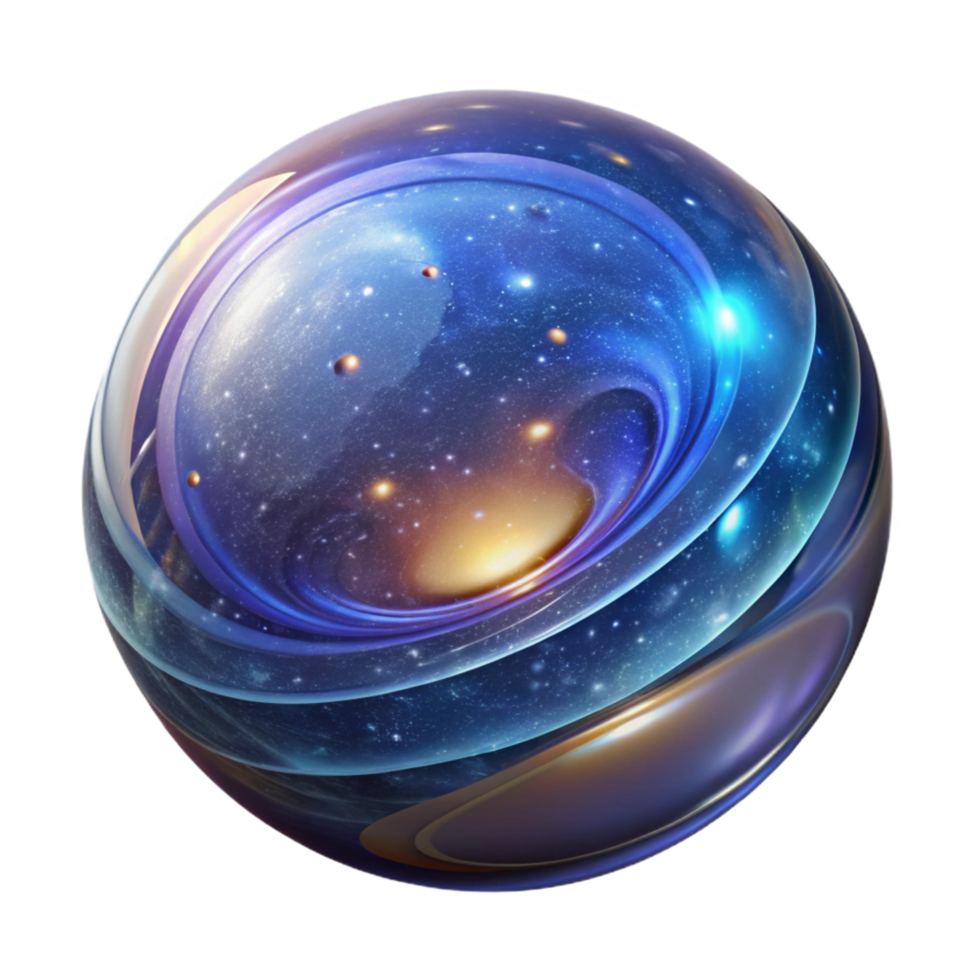 elegant artistic A glass orb filled with swirling galaxies, premium png