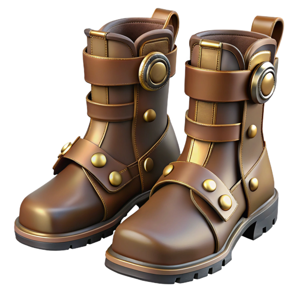 wonderful contemporary Steampunk boots with buckles, straps, and metal plating exclusive png