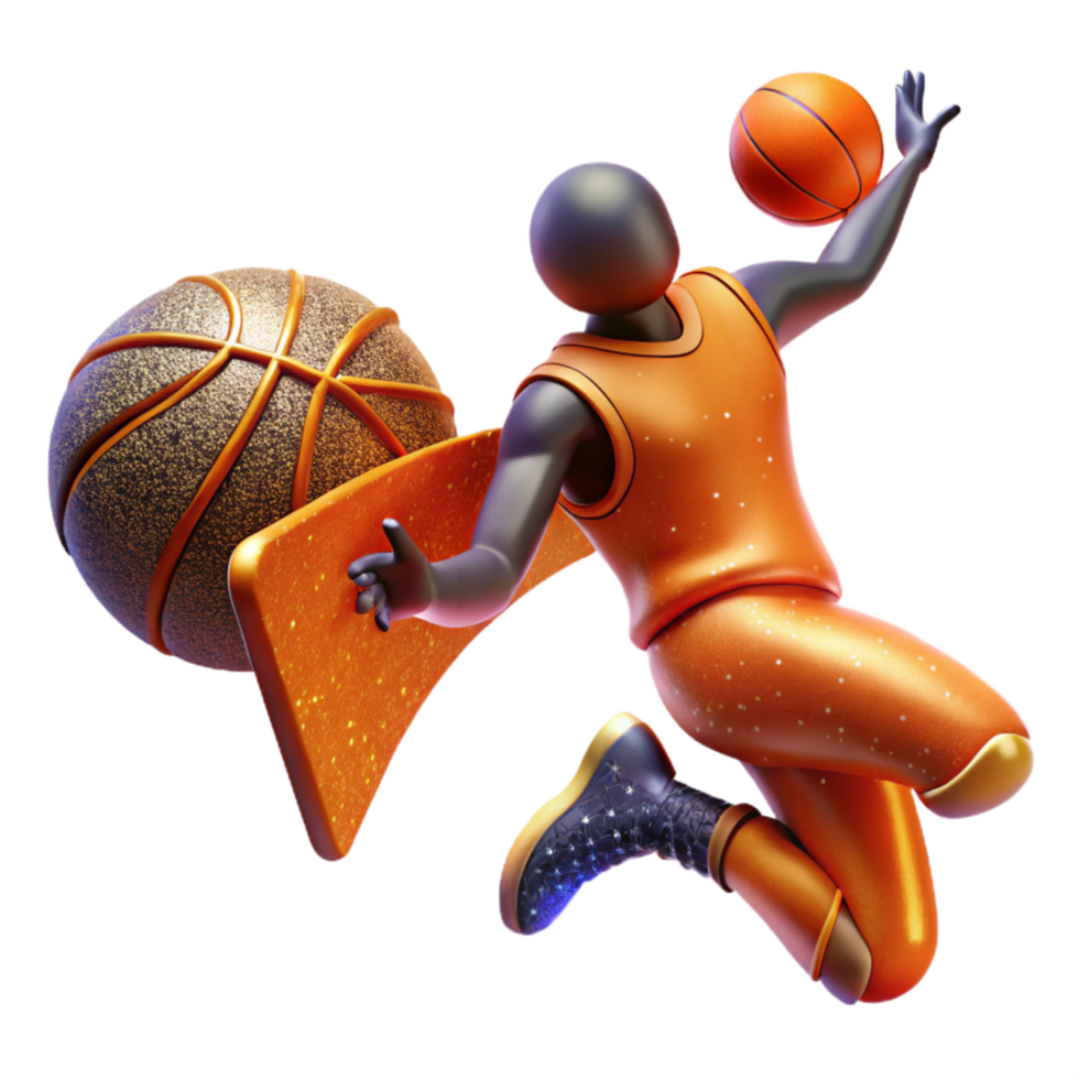 beautiful artistic Orange Basketball Player Silhouette Dunking Isolated on Transparent Background high quality png