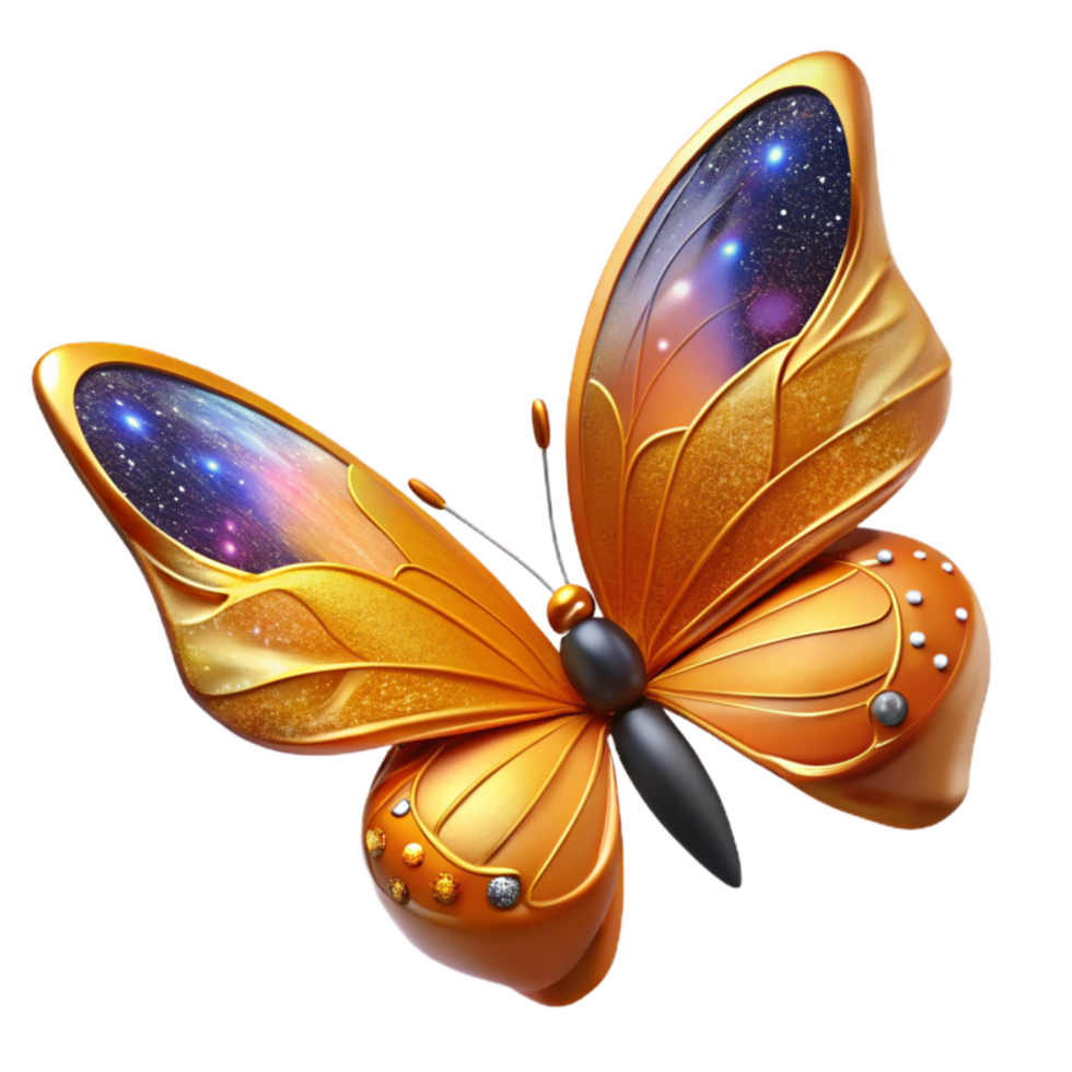 stunning abstract Orange Butterfly in Flight Side View Cutout detailed png