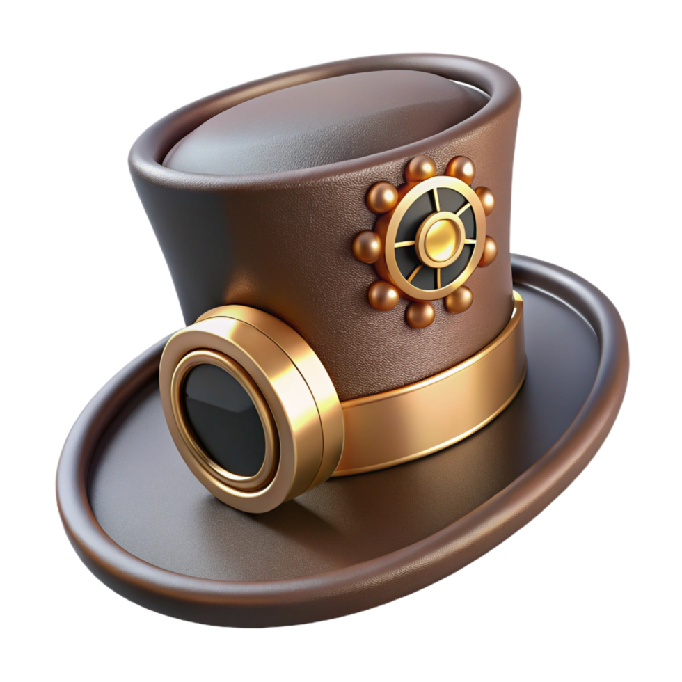 beautiful classic Steampunk top hat with brass goggles and cogwheel accents genuine png