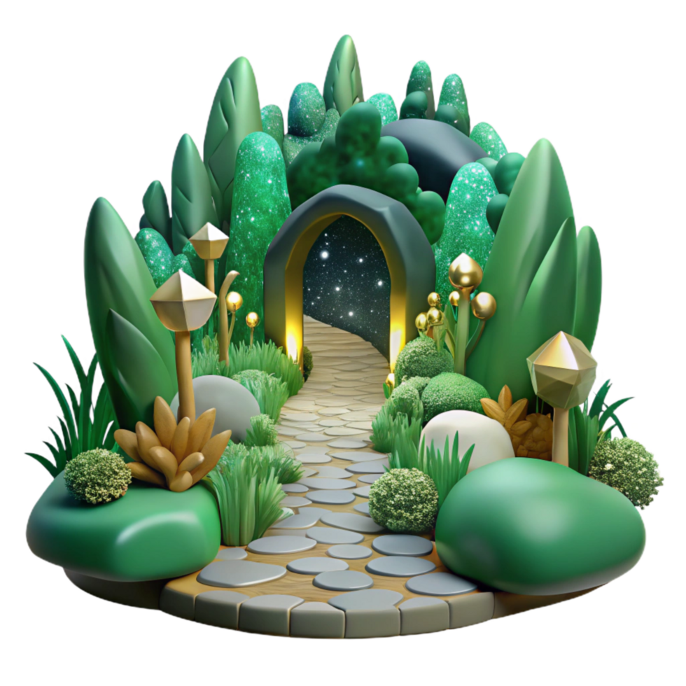elegant contemporary Overgrown Forest Path Cutout with Soft Green Hues detailed png